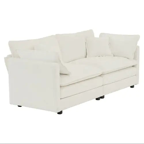 Modern Fabric Loveseat Sofa Couch For Living Room, Upholstered Large Size Deep Seat 2-Seat Sofa With 4 Pillows ,White Chenille